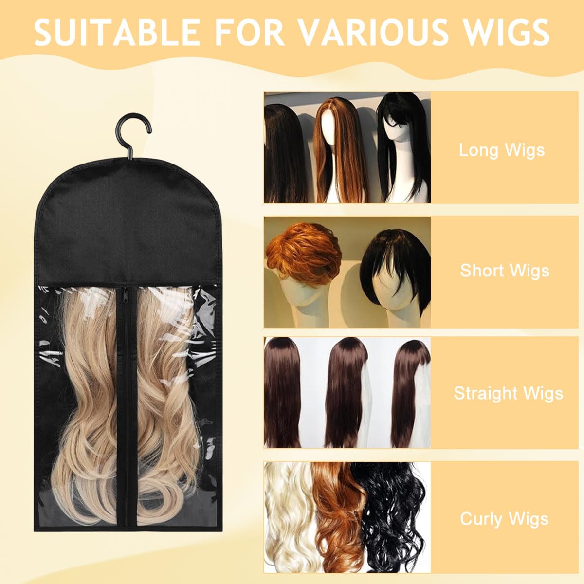 MAYCREATE Hair Extension Carrier Bag for Travel and Storage featuring Clear PVC Zip-up Design 60x29cm | Includes Hanger