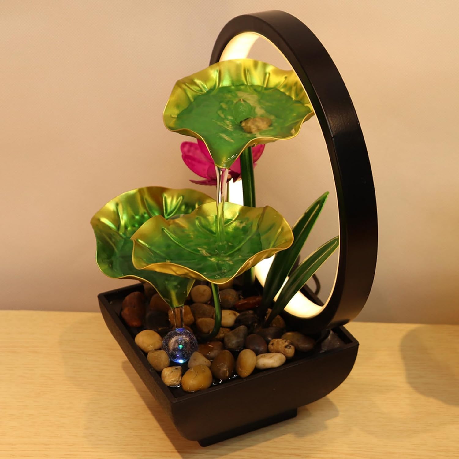 Supvox Tabletop Fountain for Home and Office with 3 Tiers 7.87x10.23 in and LED Ring Light
