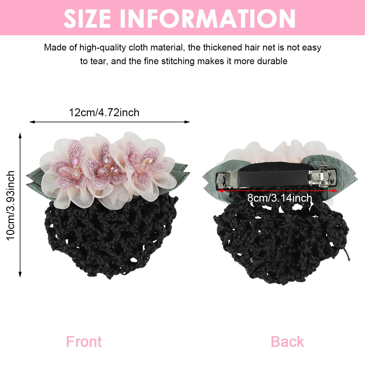 MAYCREATE Hair Snood Net for Bun Hairstyles with Floral Barrette | Nylon Clip for Women