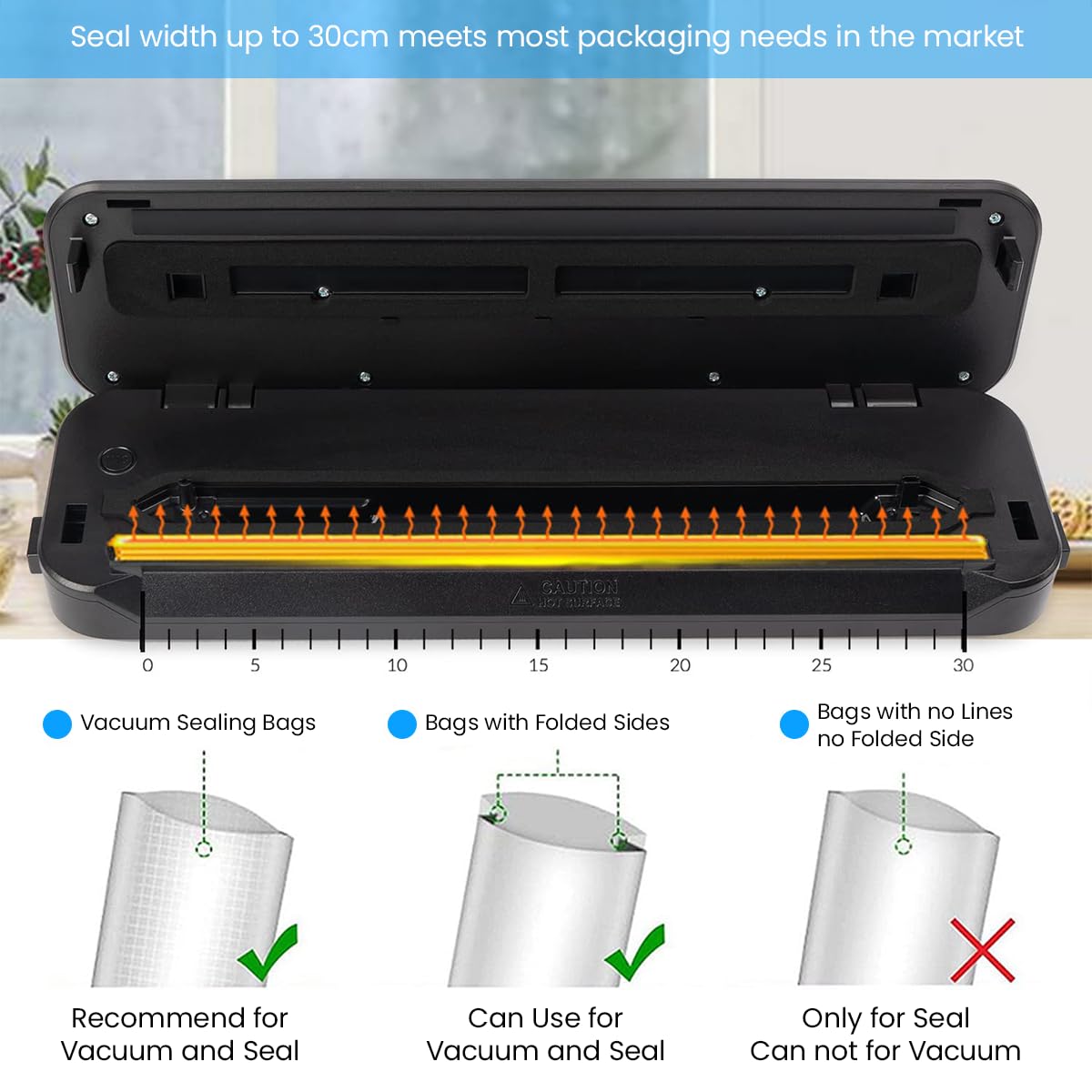 Supvox Vacuum Sealer for Dry and Moist Food with 135W Motor and 32cm Heating Strip | Includes 10 BPA-Free Bags