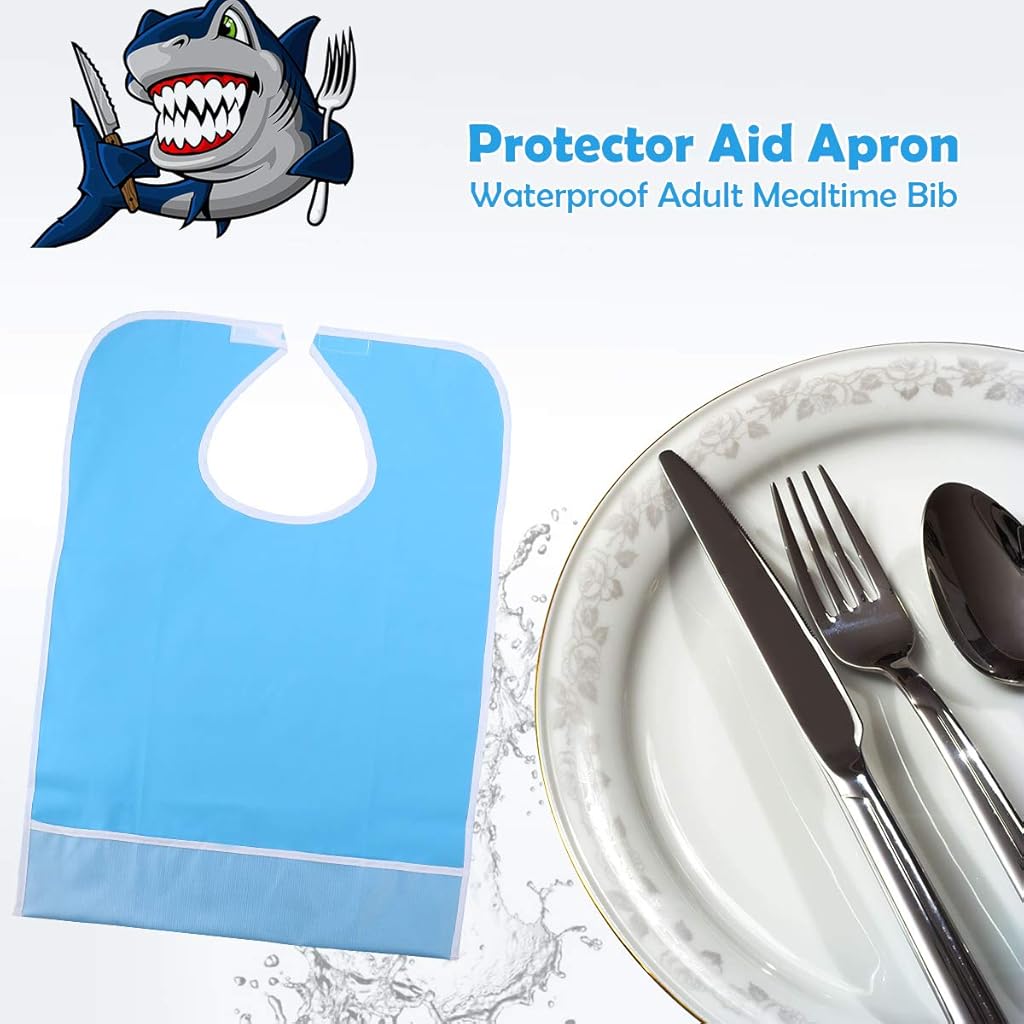 ELEPHANTBOAT® PVC Waterproof Adult Mealtime Bib Reusable Washable Fast Dry Clothing Protector Light Blue 2 PCS