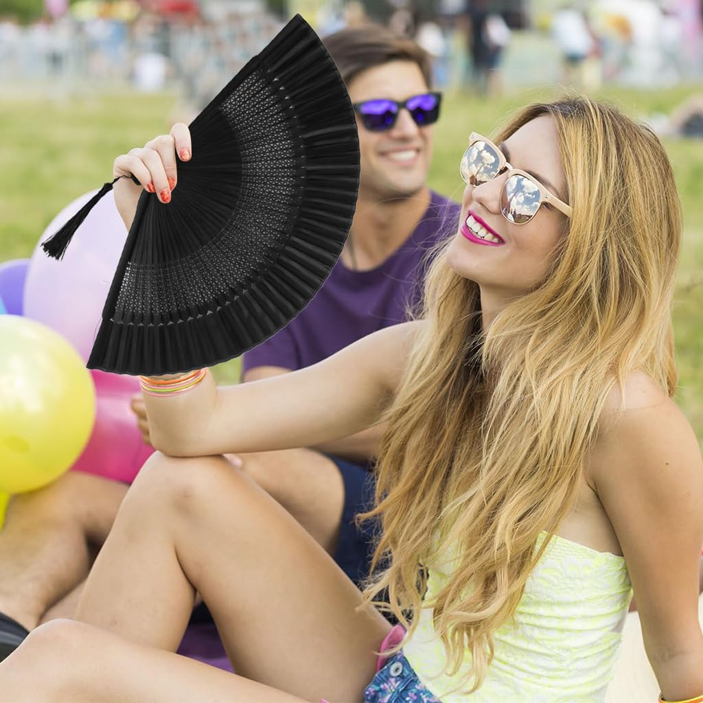 HASTHIP Hand Fan for Summer with Foldable Bamboo Frame and Silk Fabric | Elegant Gift for Women
