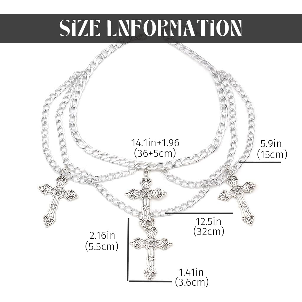 SANNIDHI Necklace for Women featuring Gothic Cross Pendant and Adjustable Layered Chains | Y2K Punk Jewelry Gift