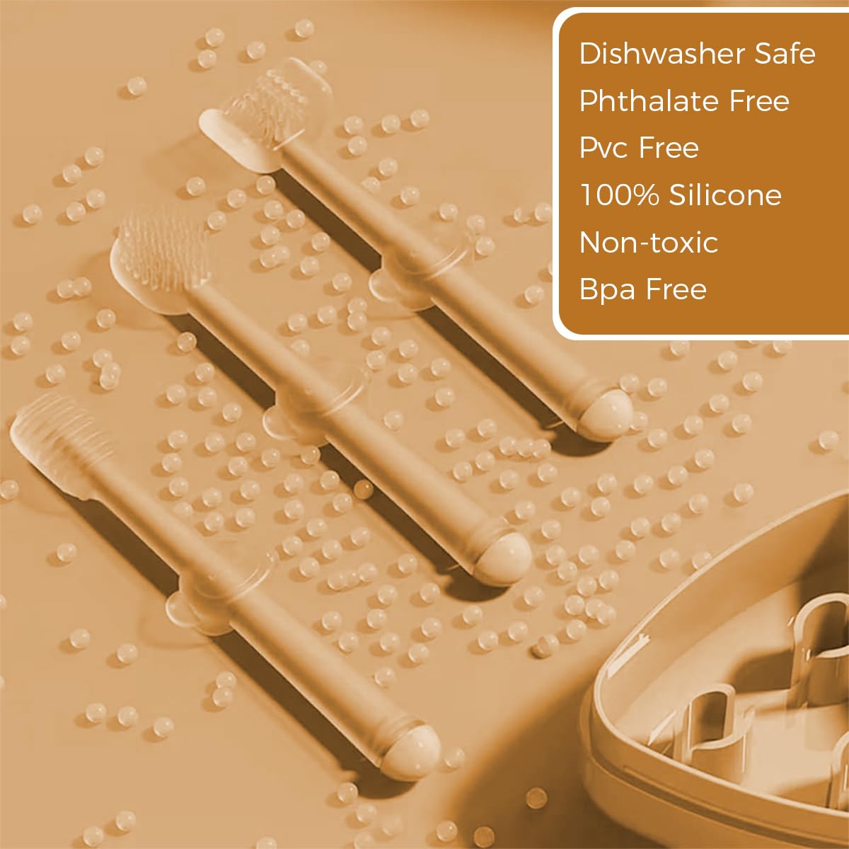 SNOWIE SOFT Silicone Baby Toothbrush Set for 0–18 Months with Tongue Cleaner and Gum Massager | Orange 3Pcs Infant Oral Care