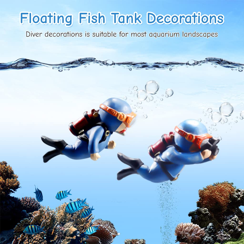 Qpets Aquarium Decorative Items for Fish Tank featuring Floating Cartoon Divers 7×3 cm Resin | Cute Moving Ornaments