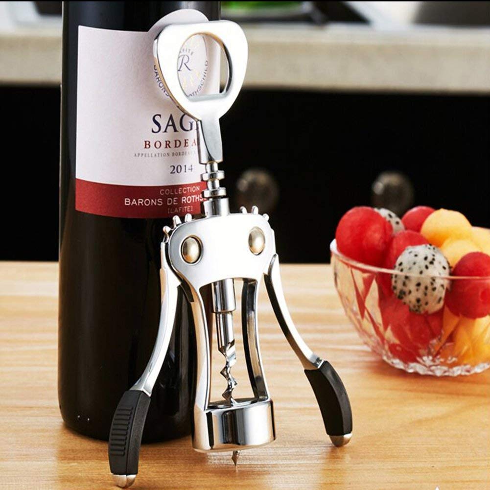 HASTHIP® Multifunctional Wing Corkscrew Wine Bottle Opener for All Cork Stoppered and Beer Cap Bottles Luxury Waiter Corkscrew with Stopper Set