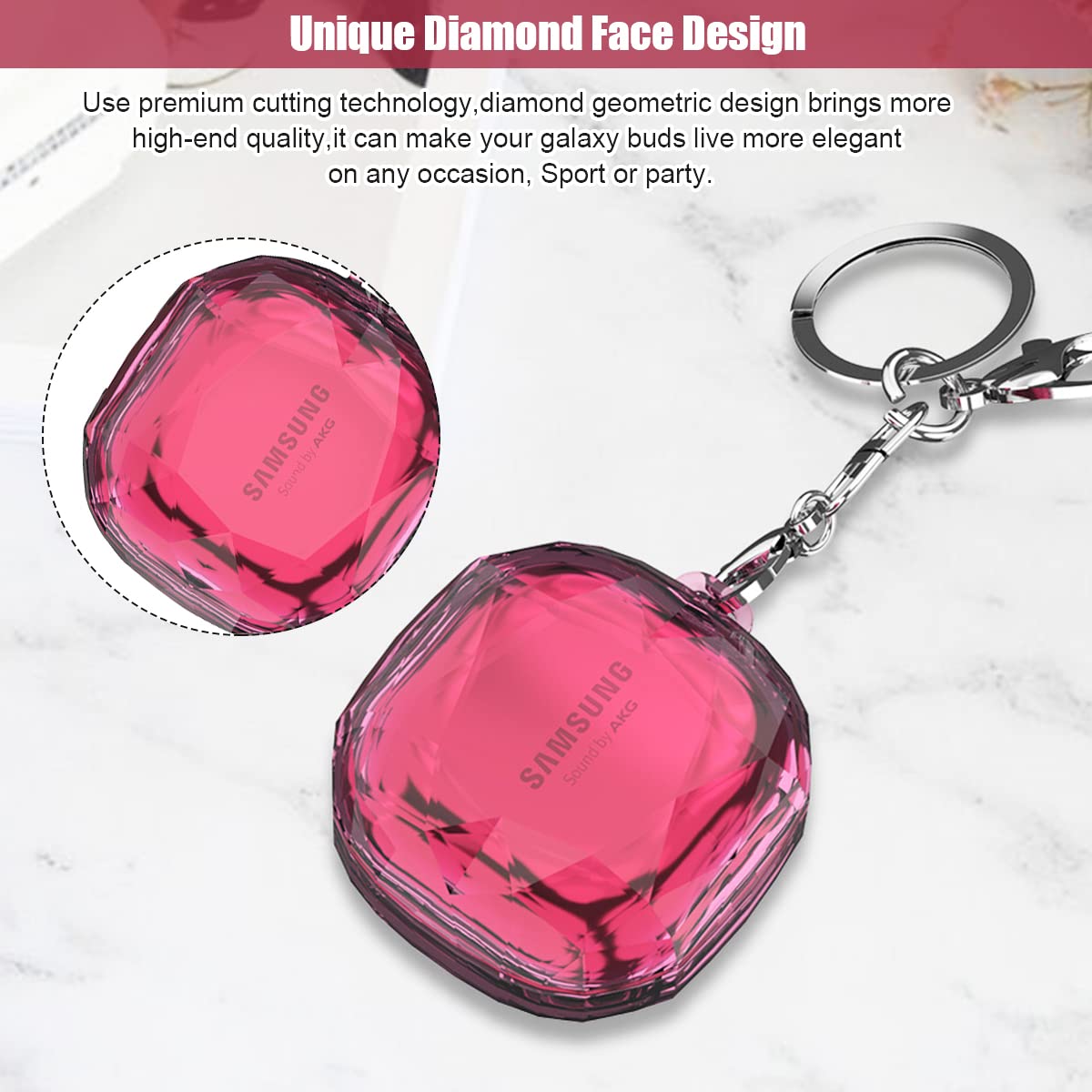 ZORBES Galaxy Buds Case for Samsung Buds 2 Pro and Buds Live featuring 2 Piece PC Cover | Diamond Cut Design with Key Ring
