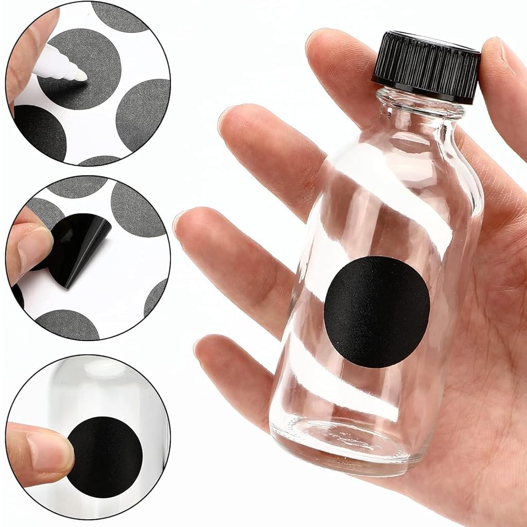 HASTHIP Small Glass Bottles Set for Juice and Drinks with Leak Proof Lids 12 x 60 ml | Includes Funnels Labels and Pen