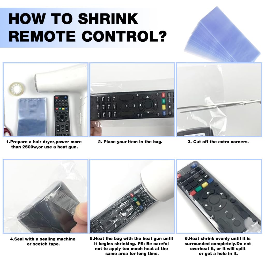 HASTHIP Heat Shrink PVC Pouches for Remote Controls featuring Transparent 8x25cm Design | Pack of 100 Dustproof Covers