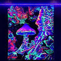 HASTHIP® UV Luminous Mushroom Tapestry, Fantastic Upright Tapestry Glow In The Dark, UV Reactive Tapestries Posters Wall Hanging for Backdrop (51inch x 59inch)( Black)