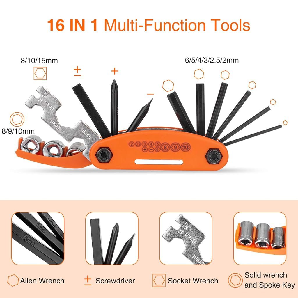 Proberos Bicycle Repair Bag with Portable Pump and Multi Tool for Road & Mountain Bikes | Compact All in One Tyre Maintenance Kit