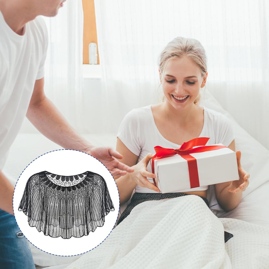 PALAY Lace Shawl for Wedding Dress featuring Sequin Beaded Mesh Fabric | Elegant Black Wrap