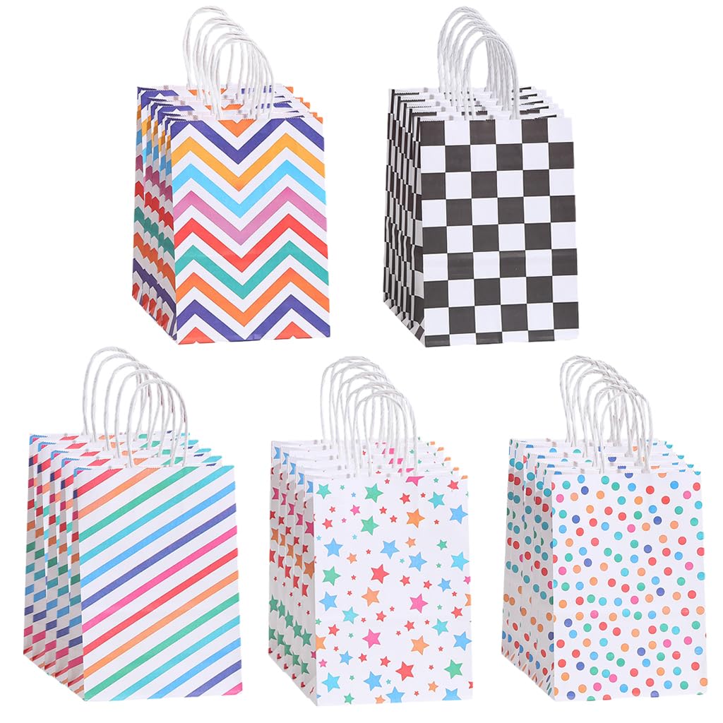 HASTHIP® 20Pcs Paper Gift Bags Gift Handbags Snack Bags Color Dots Strips Paper Gift Bags Colorful Paper Gift Bag for Party Favor, Birthday, Wedding Favor