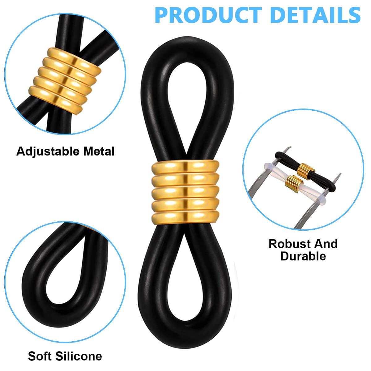 HASTHIP Eyeglasses Chain Hook Attachments for Glasses featuring Adjustable Metal Coil | 40pcs Silicone and Stainless Steel Ends 20x5mm