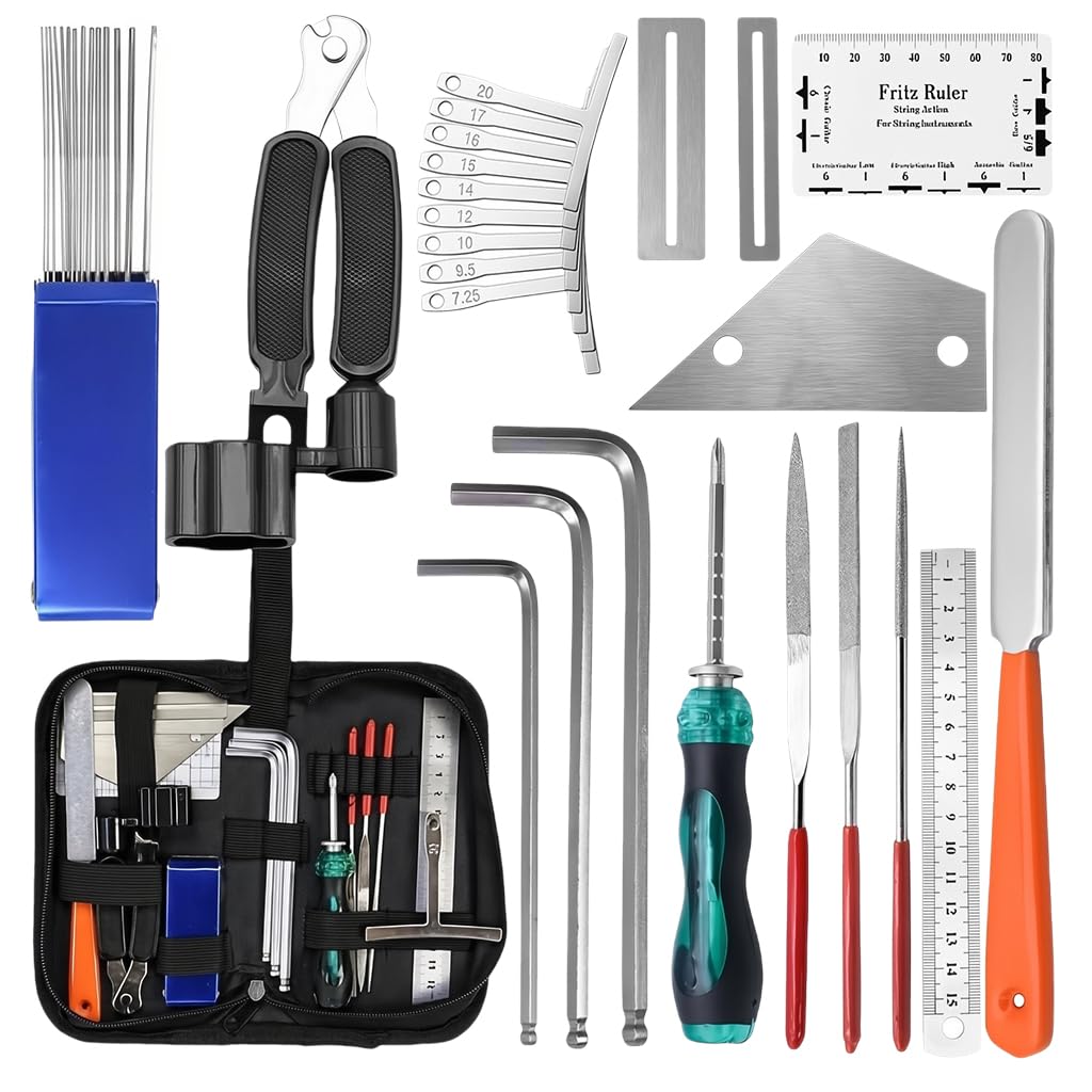 HASTHIP Guitar Repair Tool Kit for Setup and Maintenance with 25 in 1 Tools | Includes Fret Ruler and Files