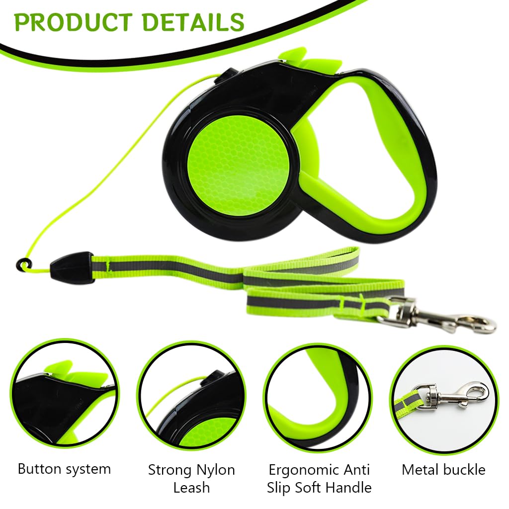 Qpets® 16.4 Reflective Dog Leash Auto Retractable Dog Leash Retractable Dog Leash with 360 Degree Swivel Quick Release Buckle, No Pull Safety Reflective Dog Leash