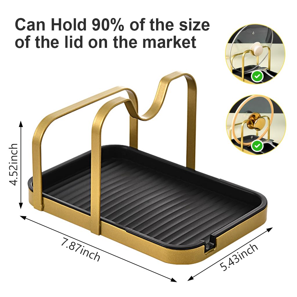 HASTHIP Spoon Rest Pot Lid Holder for Kitchen Organization with Detachable Drain Tray 20x13.8x11.5cm featuring Metal Dual Golden Black Design