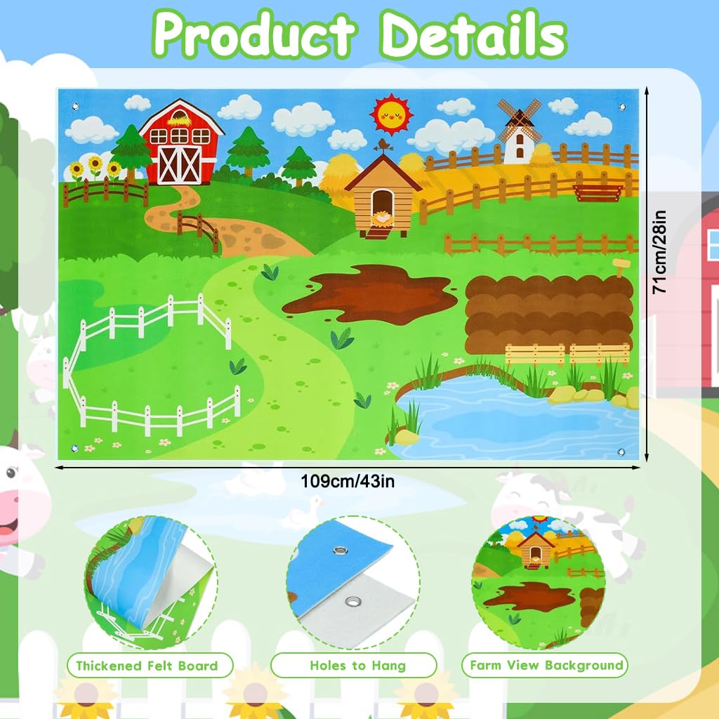 SNOWIE SOFT Farm Animals Busy Board for Toddlers with 109x71cm Felt Backdrop | Interactive Montessori Learning Toy