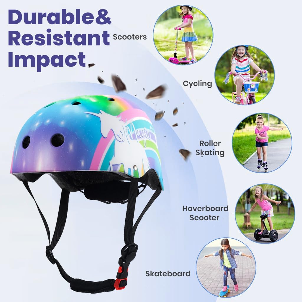 Proberos Bike Unicorn Helmet for Kids 52–55cm with Cushioning Lining and Adjustable Strap | Rainbow Design