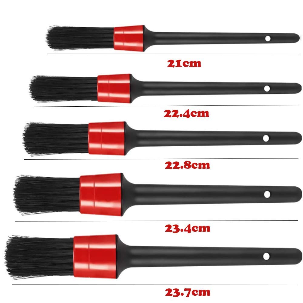 STHIRA  Car Cleaning Brush, 6pcs Auto Detailing Brush Set with Soft Boar Hair, Car Cleaning Accessories for Cleaning Air Vents, Emblems, Leather, Wheels, Engine, Interior (Black 6PCS Cleaning Set)