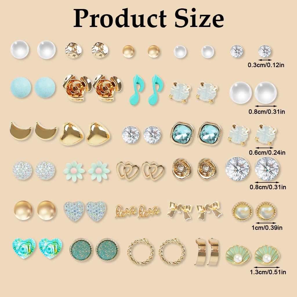 Zibuyu Earrings Set for Women with 30 Pairs 0.3–1.4 cm Designs & Hypoallergenic Alloy | Stylish Gift Idea