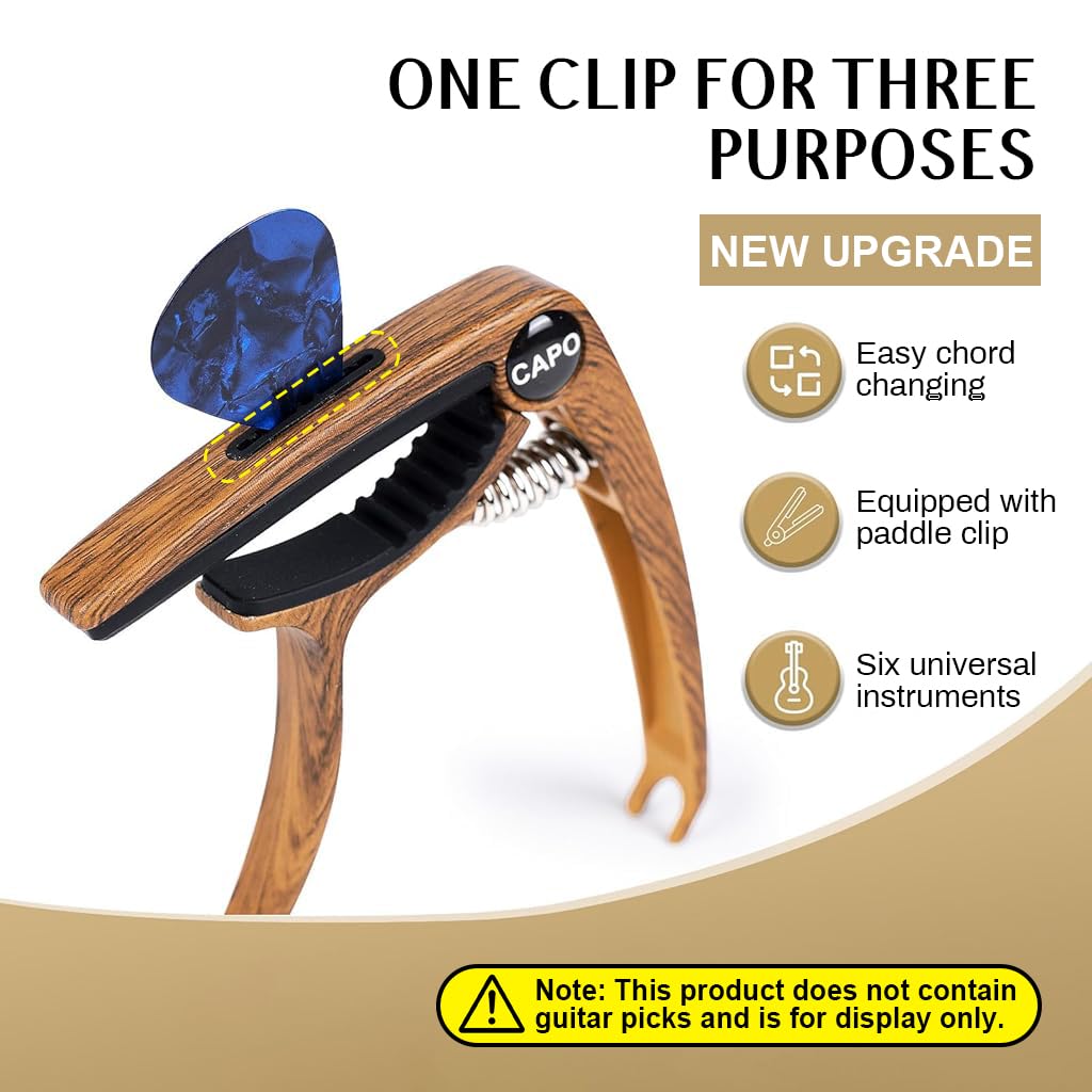 HASTHIP Guitar Capo for Acoustic and Electric Guitars with Built-In Pick Holder and 3 Picks Included