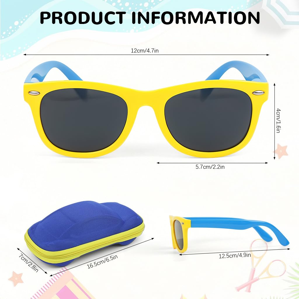 HASTHIP Kids Sunglasses for Outdoor Play with Polarized UV400 Lens and Silicone Frame | Yellow and Blue Glasses for Boys and Girls Aged 6–12