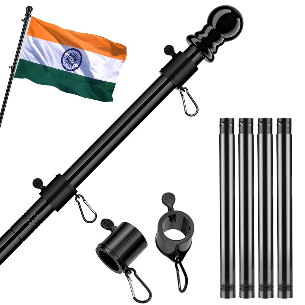 HASTHIP® 150CM Telescoping Metal Flag Pole - Truck Flag Pole Mount Kit - Stainless Steel Hitch Flag Pole Holder - 360° Tangle-Free & Rustproof - Universal Flag Pole for Indian Independence Day