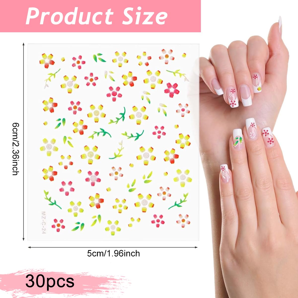 MAYCREATE® Mini Flower Nail Art Stickers 30 Sheet Mini Colorful Daisy Nail Art Stickers for Nail Extension Self-Adhesive Embossing Flower Nail Stickers Nail Art Embellishments DIY Nail Art Stickers