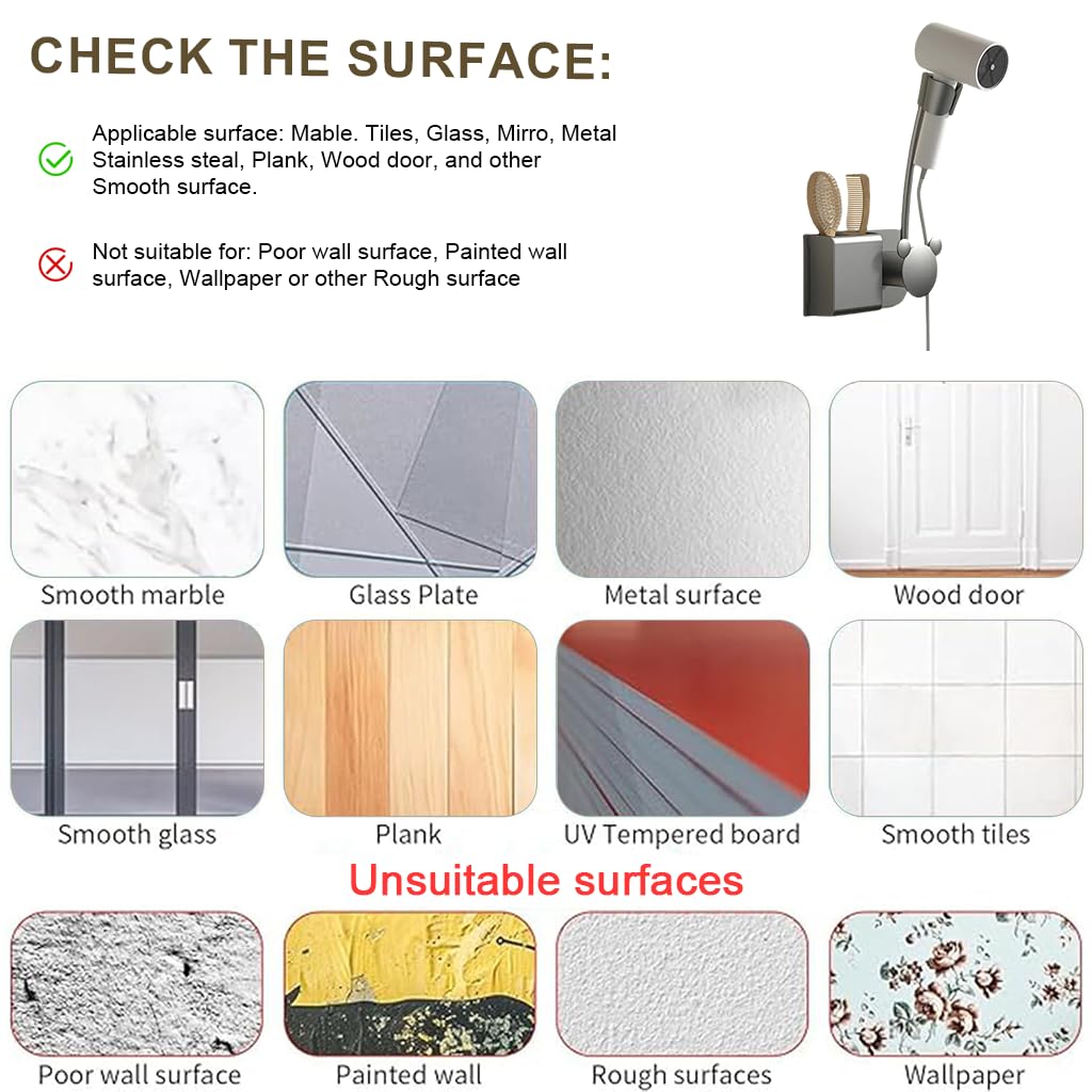 HASTHIP Hair Dryer Holder Wall Mount for Hands Free Styling with Flexible Gooseneck | Bathroom Organizer with Storage Compartment and Cable Management