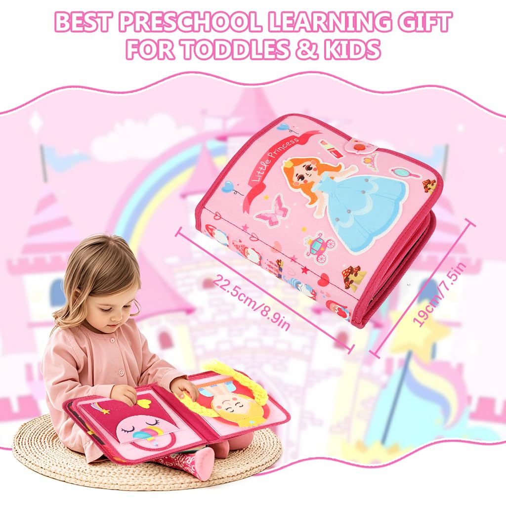 SNOWIE SOFT Busy Board for Toddlers 1-3 with Princess Dress-Up Felt Pages | Montessori Travel Toy