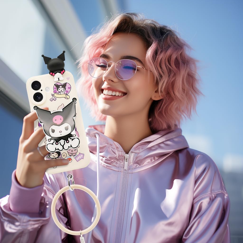 ZORBES iPhone 16 Case with 3D Kawaii Cartoon Design featuring Silicone Ring Wristlet for Girls