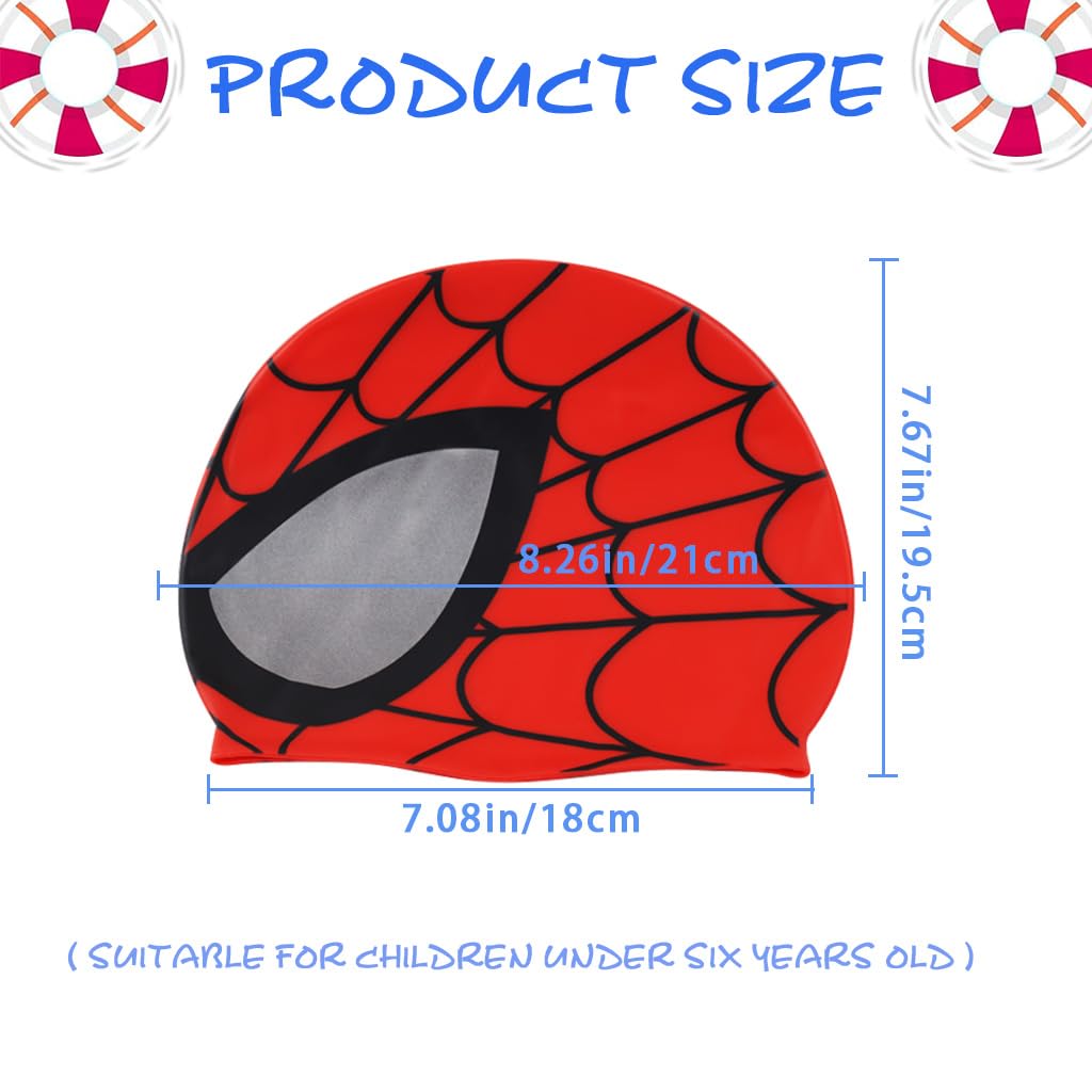 Proberos® Kids Silicone Swim Caps, Cartoon Spiderman Swimming Cap for Kids Elastic Silicone Swim Cap, Waterproof Stretchy for Children, Swimming Cap for Child Aged 3-6(2pc)