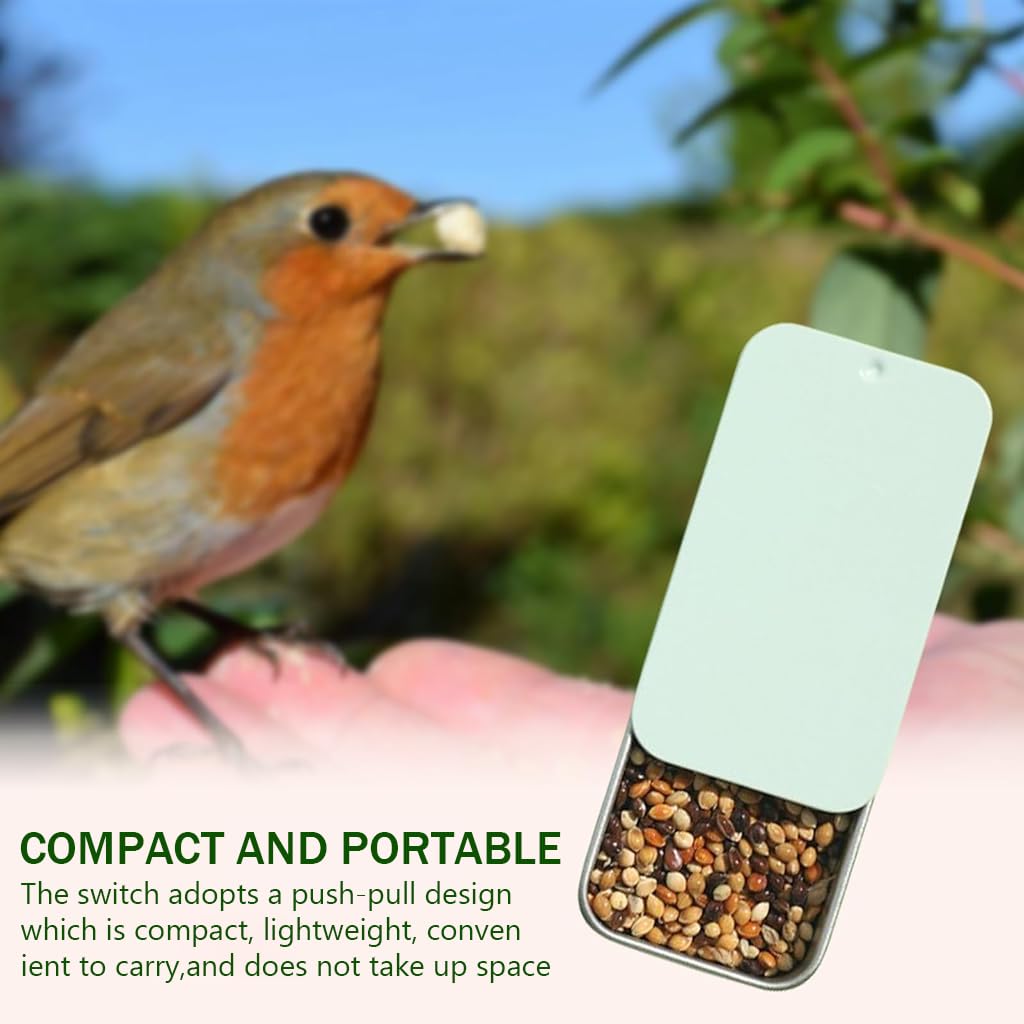 Qpets® Bird Feeder, Drawer Birds Food Feeder Stainless Steel Bird Food Box with Lid, Portable Bird Food Box for Outdoor Bird Box for Parrot Training Foraging Training Rewarding Training