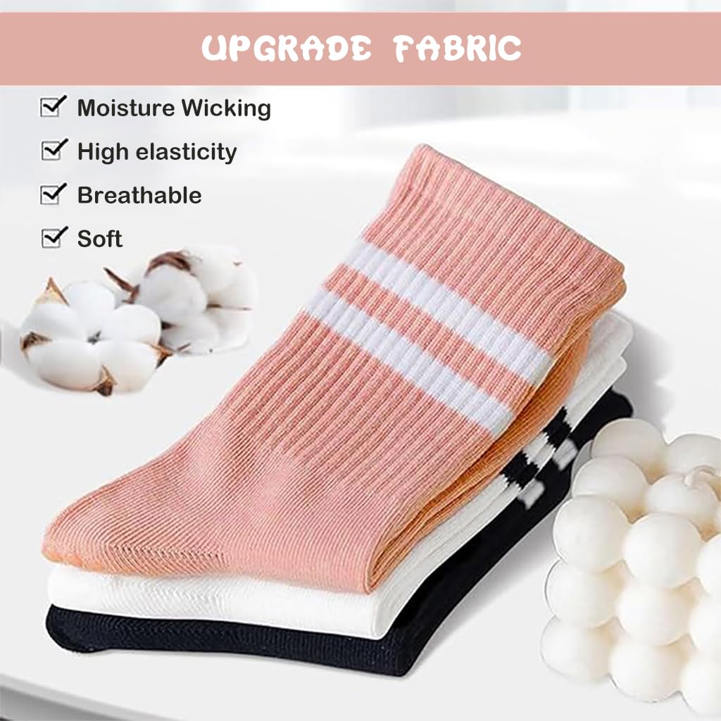 ZIBUYU® 3 Pairs Yoga Socks with Non-Slip Straps, Over-the-ankle Fitness Socks for Women Fashion Cotton Yoga Socks, Women Yoga Socks for Home Workout Gym Sports Fitness