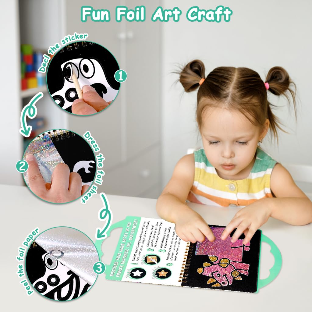 PATPAT Dinosaur Foil Art Kit for Kids with 16 Patterns and 80 Glitter Sheets | DIY Gift