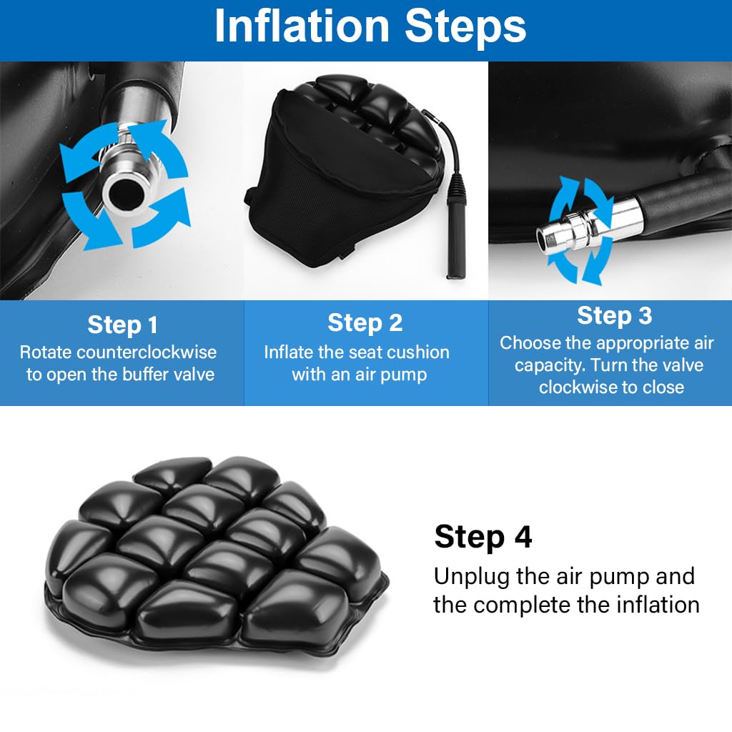 STHIRA® Motorcycle Air Cushion Seat 3D Inflatable Air Cushion Seat with Breathable Zipper Cover Shock-Absorbing Seat Pad with Quick Release Buckle Design Universal Motorcycle Air Cushion Seat