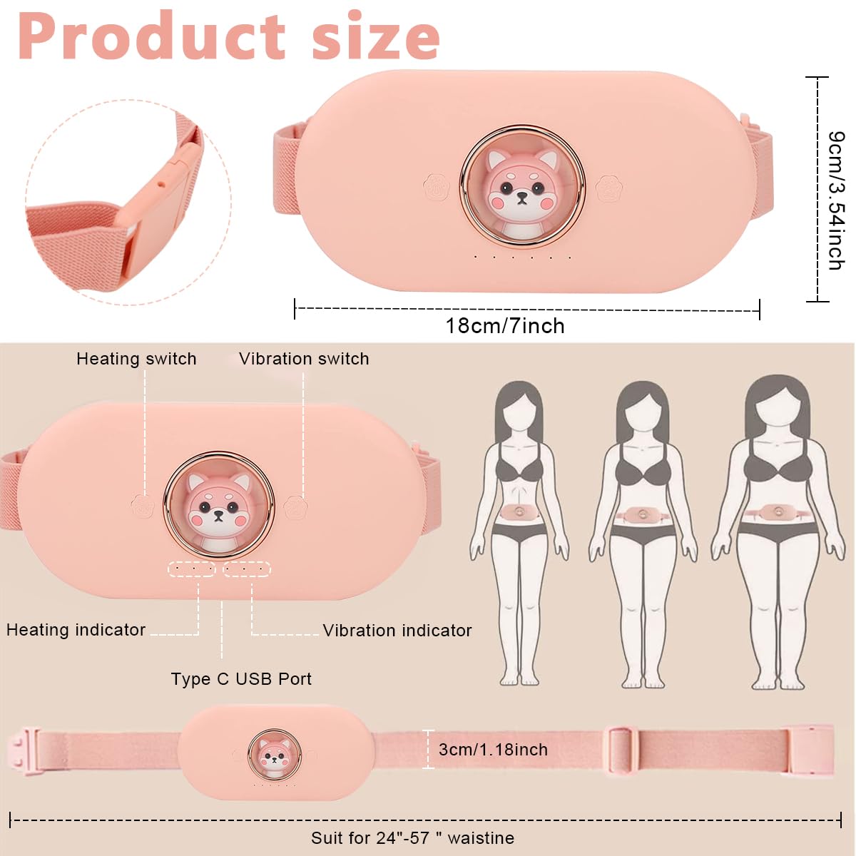 HANNEA Electric Cordless Heating Pad for Period Pain with 6 Heat Levels & 6 Massage Modes | USB Rechargeable Belly Warmer for Women