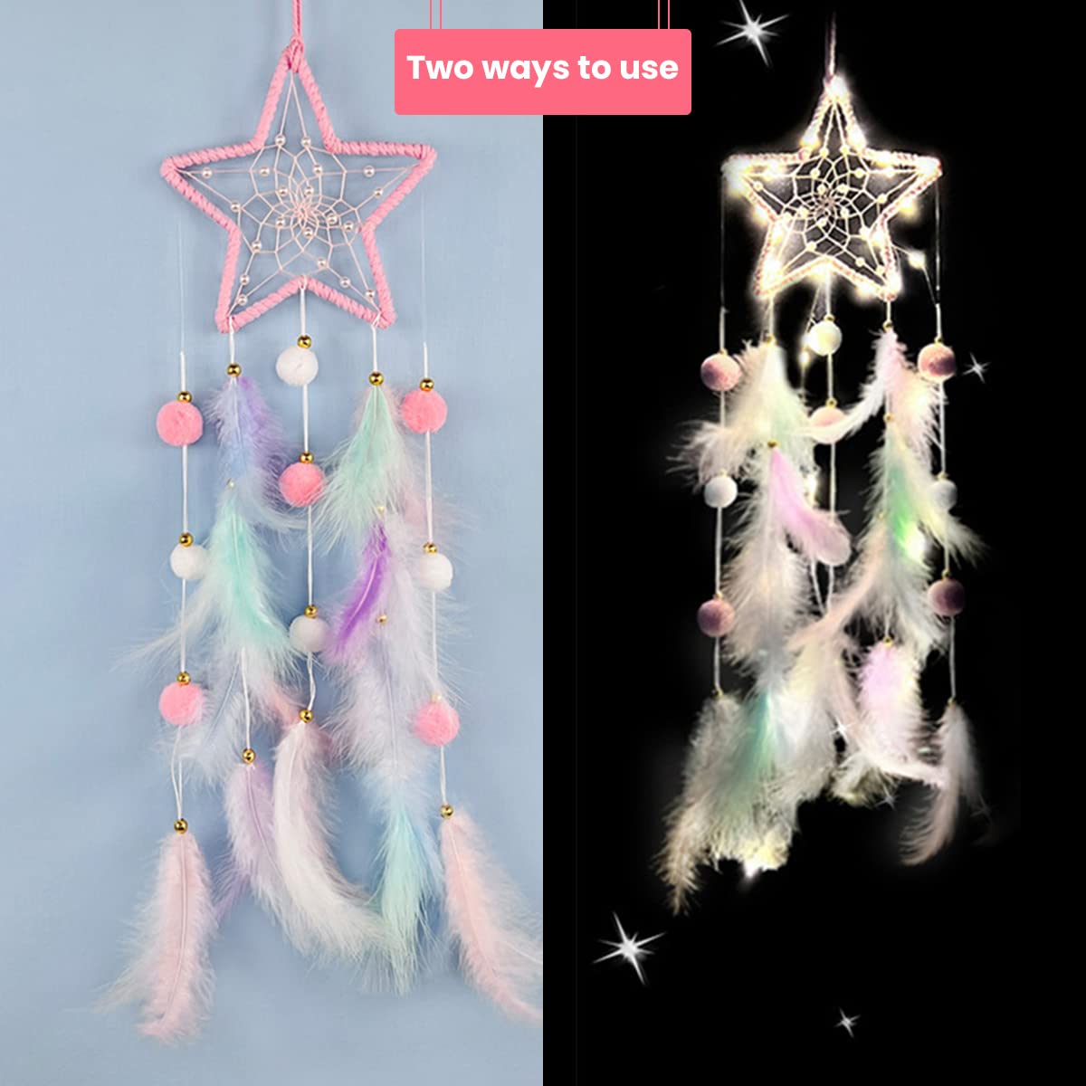 HASTHIP Star Dream Catcher with Lights for Room and Car Decoration | Includes 2 CR2032 Batteries