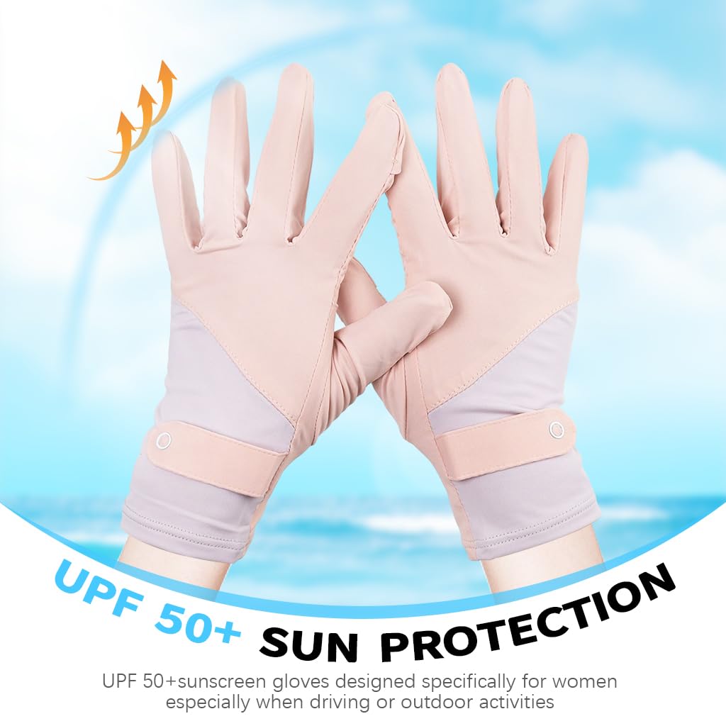 SANNIDHI Silicone Gloves for Sun Protection with UPF 50+ Ice Silk Fabric | Pink Womens Cycling and Driving Gloves