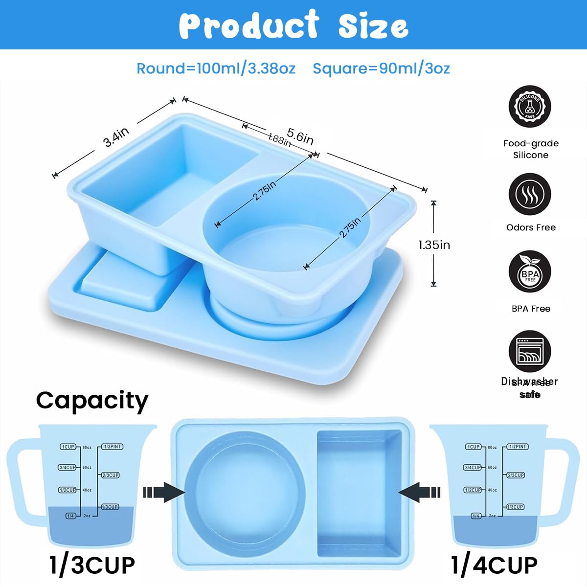 HASTHIP Silicone Salad Dressing Container for Lunch Box with Dual Compartments 5.6x3.4x1.3 in | Leakproof Food Grade Sauce Cup and Spoon Strap