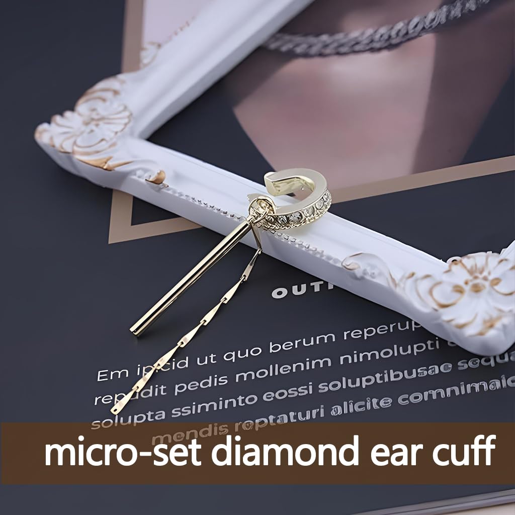 ZIBUYU Ear Cuffs Without Piercing for Women with Cubic Zirconia Tassel Design | Gold Clip On Jewelry