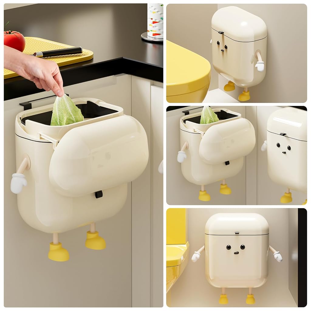 HASTHIP® 9L Compost Bin Kitchen for Counter Top or Under Sink, Plastic Hanging Trash Can with Lid, Wall Mounted Garbage Can for Bathroom, Office