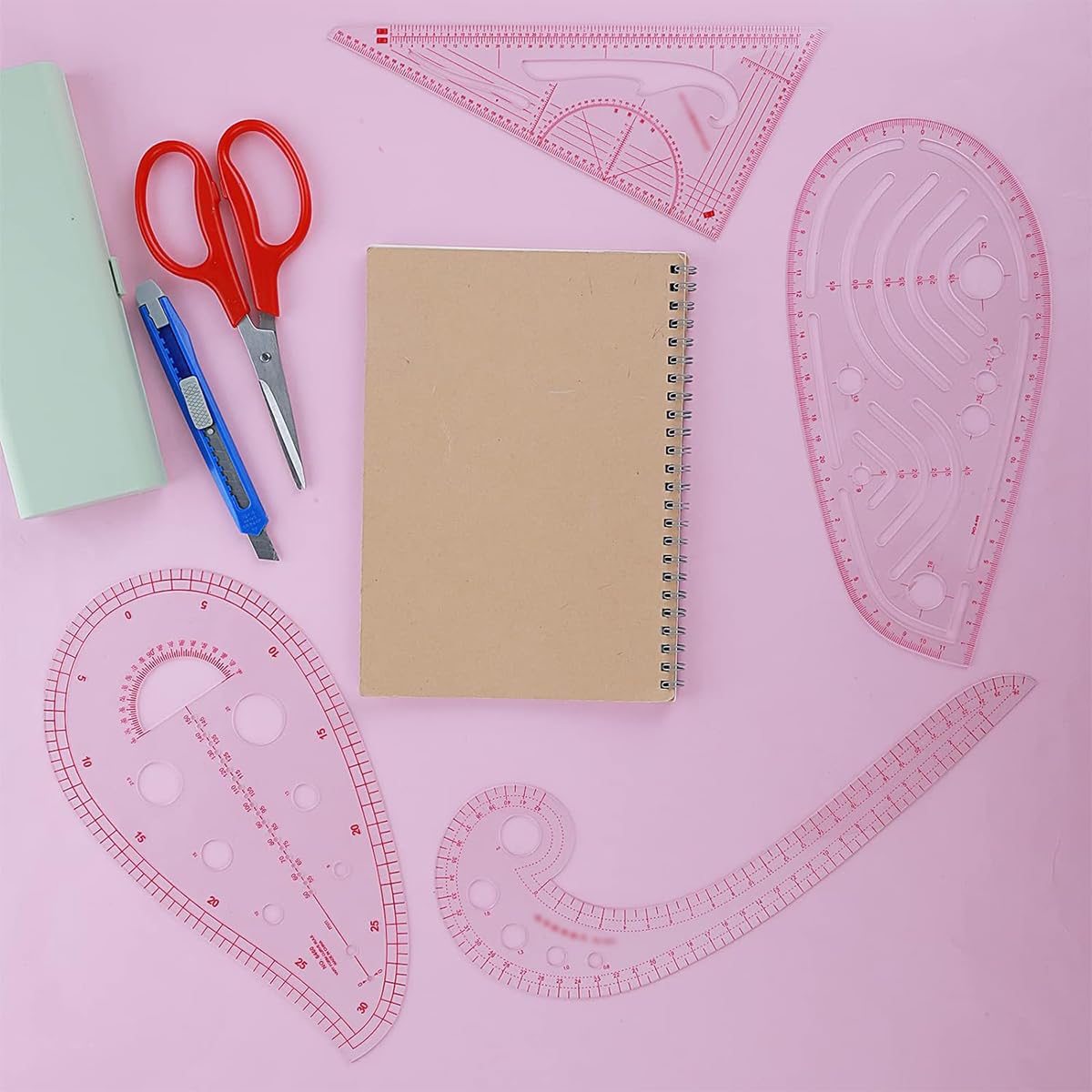 HASTHIP Metric Sewing Ruler Set for Pattern Making with 4 Clear Curve Tools | Plastic for Tailors