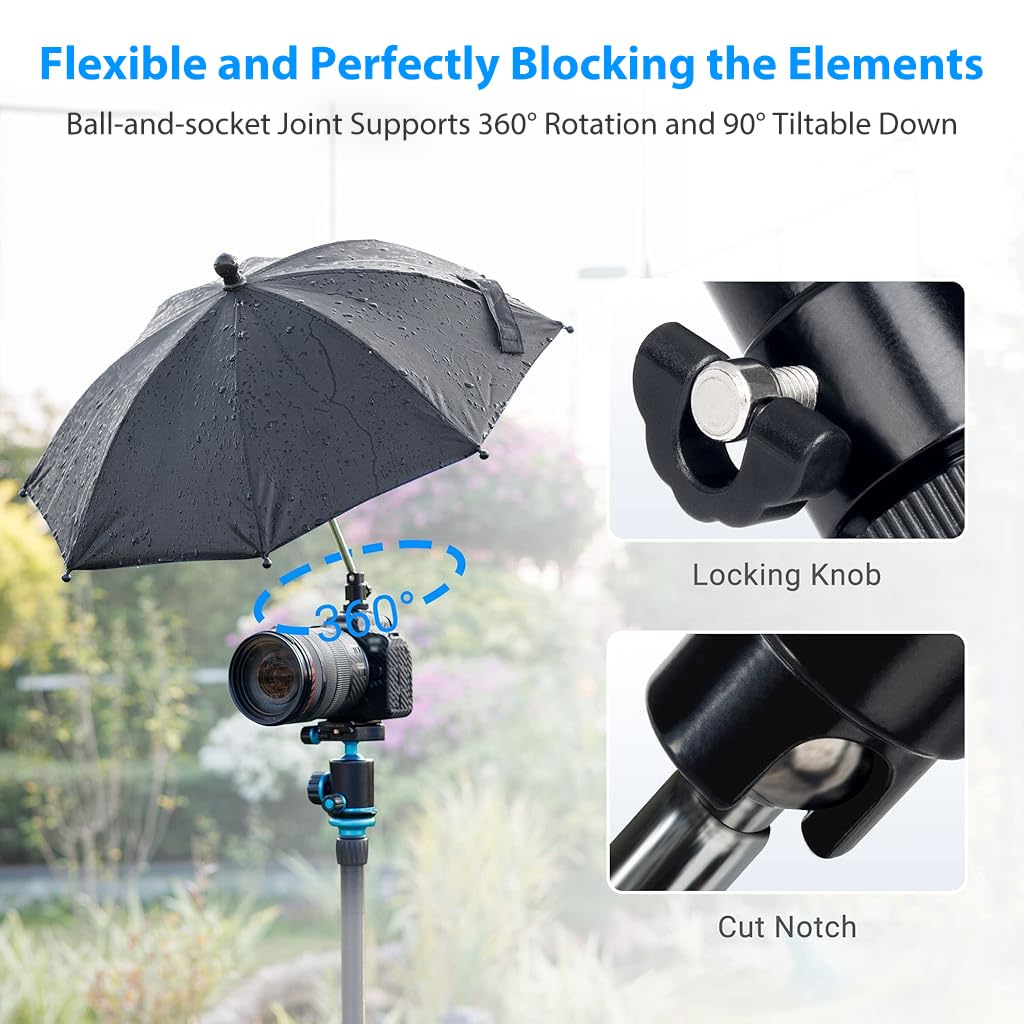 ZORBES Camera Umbrella for Outdoor Shooting with 19.7 in Coverage featuring 360° Swivel Joint | Waterproof Polyester Protection for DSLR & Mirrorless Cameras