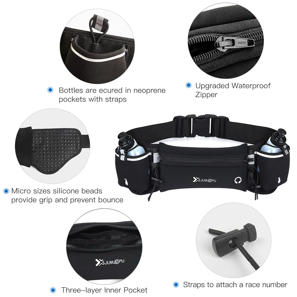 Proberos® Running Belt with Dual Pouches Ultral Light Outdoor Running Belt Trail Running Hydration Belt Elastic Adjustable Running Belt Waterproof Outdoor Running Gear