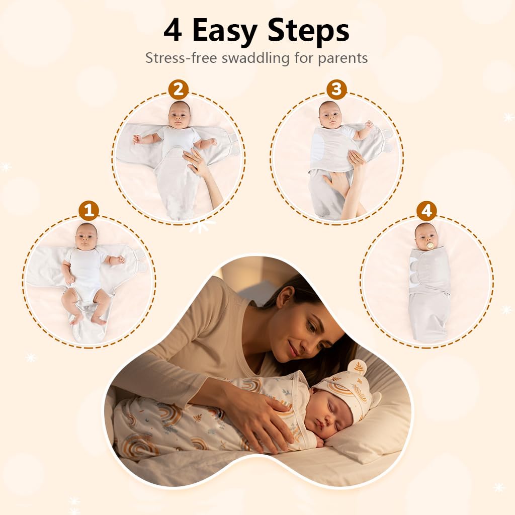 SNOWIE SOFT Swaddle for Newborn Baby with 2 Way Zipper and Arms Up Design | 70cm Pure Cotton