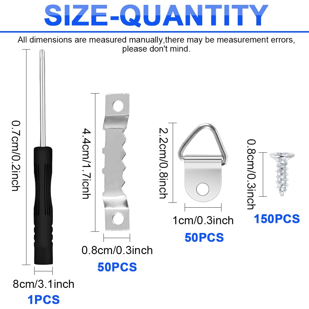 HASTHIP Picture Frame Hanging Kit for Artworks and Photo Walls with 251 pcs Silver Metal Hangers