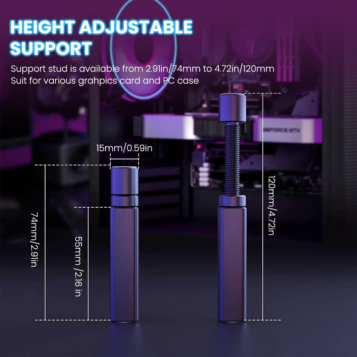 ZORBES Graphics Card Bracket for GPU Support with Adjustable 2.7–5 cm Screw Design | Aluminum Alloy Stand