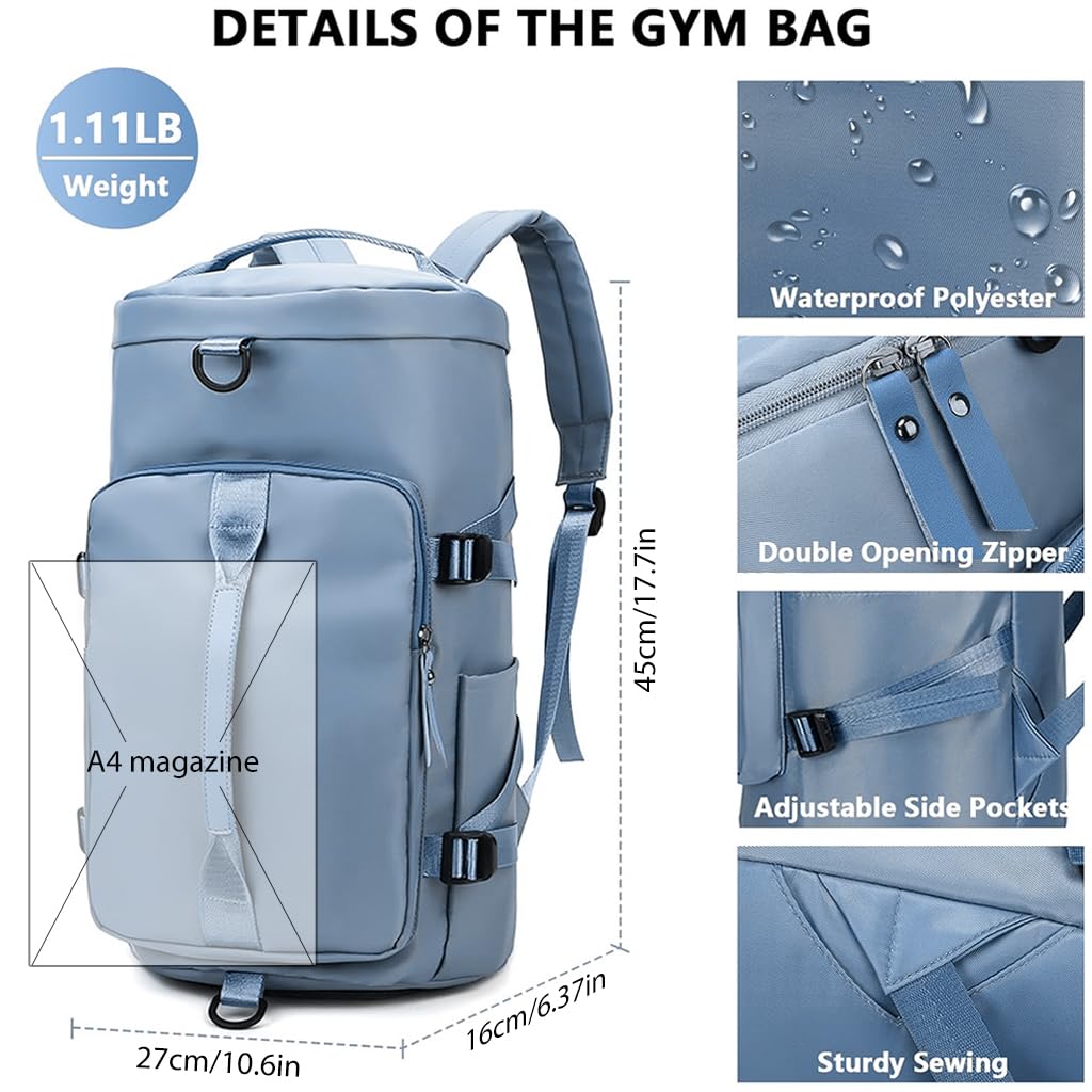 ZIBUYU Gym Bag Duffle Bag for men with Removable Shoulder Strap Travel Backpack Multipurpose Nylon Travel Bag Fitness Bag with Shoe Compartments Multi Compartments Backpack Bag for Travel
